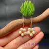 Boucles d'oreilles pendantes en perles pour femmes, Talismans, amulette de luxe, bijoux chinois naturels de styliste, pierres précieuses blanches, argent 925