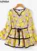 Plus storlek 5xl Vonda Bohemian Women Blus Fashion Long Sleeve Ruffled Shirts Autumn Retro Floral Printed Tops Casual Blusas 240202