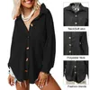 Women's Blouses Fall Solid Color Blouse Stylish Button Cardigan Loose Fit Irregular Hem Waffle Knit For Spring Fashion Women Mid