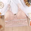 Camisoles tanques 2024 moda feminina sem mangas sutiã de renda com decote em v acolchoado colheita topos cinta espaguete bralette topo feminino oco envolto peito