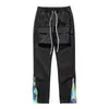 Streetwear Patchwork Cashew Flower Print Cargo Pants Y2k Men Hip Hop Casual Functional Slim Cargo Trousers Male Pocket Side Zip 240202