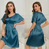 Vêtements de nuit pour femmes Robe de chemise de nuit d'été en soie glacée taille mince chemise de nuit robe de chambre solide femmes soyeux satin peignoir salon porter