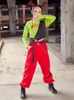 Scene Wear Jazz Modern Dance Rave Clothes Green Crop Tops Loose Red Pants Kpop Clothing for Girls Hip Hop Costumes DN13420