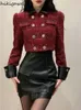 기질 2 조각 세트 여성용 의상 이중 가슴 자르기 재킷 하이 허리 바디콘 미니 푸 스커트 슈트 패션 한국 세트 240122