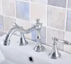 Badezimmer-Waschtischarmaturen, poliertes Chrom-Messing, an Deck montierter Waschbecken-Wasserhahn, weit verbreiteter Waschtisch-Mischbatterie, drei Löcher/zwei Griffe, Anf539