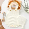 Rompers Born Baby Hats Clothes Sets Autumn Solid Knitted Infants Kids Boy Girl Sweaters Jumpsuits Outfits 2pcs Knitwear