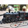 Simulation Classical Long Steam Train Track Electric Toy Trains for Kids Truck for Boys Railway Railroad Birthday Gift 240131