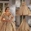 Stunningbride 2024 luxo dubai champanhe vestidos de casamento fora do ombro rendas 3d apliques florais vestido de baile império vestido de casamento plus size