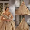 Stuntbride 2024 Luxe Dubaï Champagne Robes De Mariée Hors Épaule Dentelle 3D Floral Appliques Robe De Bal Empire Robe De Mariée Plus La Taille