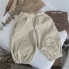 Byxor Autumn and Winter Korean Children's Thick Strip Corduroy Patch Lantern Baby Cropped Pants