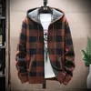 Herren Winter Karierter Pullover Mit Kapuze Strickjacke Kalter Mantel Wolle Reißverschluss Jacke Herbst Fleece Warme Kleidung Karierter Strickpullover 240118