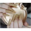 False Nails Glitter Gold Powder Press On Extra Long Coffin Ballerina Shape Fake Fl Er Shiny Ballet Artificial Acrylic Drop Delivery He Otv42