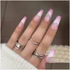 Faux ongles français faux ongles pour femmes doux coolo star motif gradeint extension artificielle costume correspondant drop livraison santé beaut otqz2