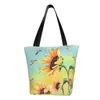 Shopping Bags Recycling Sunflowers Bag Women Canvas Shoulder Tote Portable Flowers Floral Groceries Shopper