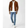Men's Jackets Brown Retro Suede Leather Denim Style Jacket Fashionable Trend