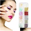 Décorations d'art d'ongle 12 couleurs pièces mélangées longue boîte Tra mince lettre d'ormeau autocollants pour ongles paillettes gel filles livraison directe santé otxyq