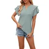 Kvinnors T -skjortor Solid Color Double Sleeved V Neck Loose Short Shirt Fashionable For Summer Women Long Tee
