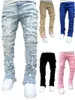 Remendo denim calças de perna reta retro jeans rua moda ins estilo explosivo elástico moda masculina retro denim calças 240202