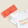 Комплекты одежды для маленьких девочек, пасхальный наряд из 3 предметов, комбинезон с короткими рукавами, шорты с 3D хвостом, комплект с повязкой на голову, одежда для младенцев