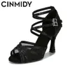 Cinmidy sapatos de dança para mulheres malha sapatos de dança latina feminino sapatos de salsa cetim sapatos de casamento fundo macio sandálias femininas 240119