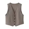 Women's Vests YENKYE 2024 Women Pinstripe Vest Sexy Sleeveless V Neck Front Button Office Waistcoat High Street Crop Top