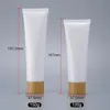 Tubes à presser en plastique blanc vide bouteille pots de crème cosmétique récipient de baume à lèvres de voyage rechargeable avec capuchon en bambou Pkaip Fafhl