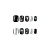 Накладные ногти 24 шт. Черные короткие круглые Y2K Sier Star Design Французские накладные ногти Fl Er Съемные кончики ногтей Пресс-на-доставке Здоровье Красота A Othxc
