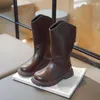 Stiefel für Kinder, Herbst/Winter 2024, für Mädchen, große Kinder, britischer Stil, dicke Sohle, langer Lederrücken, Reißverschluss, einfarbig