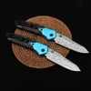 Utomhus 945 Damascus Steel Tactical Folding Knife Carbon Fiber Handle Survival Security Pocket Knives EDC Tool