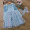 Summer Kids Girl Dress Large Butterfly Suspender Ice and Snow Fantasy Girl's With Colorful Lights Princess Dresses H2325 240126