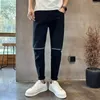 Jeans pour hommes Pantalons Skinny Mâle Cowboy Pantalon Tuyau Serré Pour Hommes Recadrée Slim Fit Zipper Mode Coréenne Y2k Streetwear Vêtements 2000s