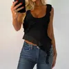 Tanks pour femmes Femmes Volants Gilets sans manches Été Casual Dos nu Crop Tops Asymétrique Mesh Tank Solide Couleur Scoop Col Streetwear