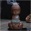 Fragrance Lamps Little Monk Censer Thurible Decorative Gifts Ceramic Purple Sand Buddha Incense Burner For Home Decor Arts And Craft Dhmzp