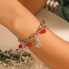 Charm Bracelets IngeSight.Z Christmas Series Tree Bell Snowflakes Pendant Bracelet Women Red Glass Bead Cross Chain Festival Gift