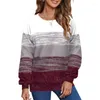 T-shirt da donna Autunno Inverno O Collo Manica lunga T-shirt da donna Stile natalizio Top Donna Quotidiano Elegante Casual Color Block Stampa a righe