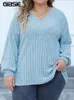 GIBSIE Plus Size Langarm-T-Shirts für Frauen Frühling Herbst Mode V-Ausschnitt Solide Rippenstrick Casual Tee Tops Weiblich 2023 Kleidung 240130