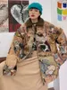 여성 트렌치 코트 골동품 일러스트 모 이드 칼라 코튼 코트 2024 겨울 느슨한 피트 BF 아트 레트로 두꺼운 재킷 트렌드
