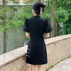 Abiti da festa Colletto alla coreana Abito jacquard pieghettato francese Moda ragazza moderna Nero Gotico Harajuku Donna Casual Qipao Abiti