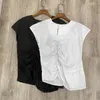 Blusas femininas primavera/verão camisas de algodão assimétrico com decote em v com pregas cor sólida pulôver blusa superior das senhoras