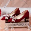 Dress Shoes 3cm Heels Chunky Sandals Bow Pumps Slip On Pointed Wedge Lace-Up 2024 Clogs For Women 5cm Block Beige Fashion