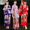 Offre spéciale nouveauté Style japonais Kimono femmes Satin impression Kimonos Robe longue peignoir scène performance Robe costume