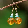 Dangle Earrings Natural Baltic Amber Turquoise White Pearl 14k Gold Ear Stud VALENTINE'S DAY Freshwater Diy FOOL'S CARNIVAL