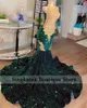 Party Dresses Sparkly Dark Green Mermaid Prom 2024 For Black Girls Golden Lace Appliques Pärlor Tassels Velvet Sequins klänning