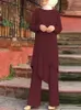 Этническая одежда, Турецкая блузка, костюм, одинаковые мусульманские комплекты ZANZEA, женская одежда, модная асимметричная рубашка с длинными рукавами и брюки, Рамадан Абая