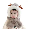 Berets Autumn And Winter Children's Hat Scarf One Cute Santa Baby Ear Protection Little Antlers