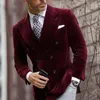 Costumes pour hommes, Blazer en velours à Double boutonnage bordeaux, manteau élégant, veste de costume de fumée, mode dîner, en Stock, 2024