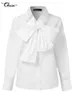 Celmia Mujeres Pajarita Cuello Camisas Blancas Moda Manga Larga Chemise Casual Elegante Blusa de Fiesta Blusas Sólidas Tops Femininas 240202