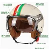 Caschi moto Dot 3/4 Open Face Retro Moto Con Per Uomo Donna Vintage Chopper Capacete De Moto Bike Cascos Scooter Ece Drop Otu6I