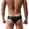 Briefs trosor smarta-menmode män underkläder sexig faux läder thongs t-back manlig låg stigning svart underbyxor hombre underkläder metallring yq240215