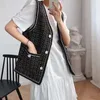 Koreanska eleganta och fashionabla nya grova tweed Retro Pocket Jacka Womens Jacket ärmlös V-ringad casual Vest-knapp Vest Y2K-kläder 240216